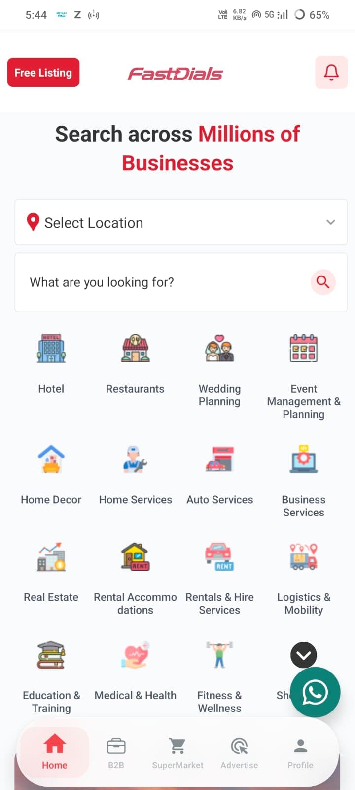 FastDials app home screen
